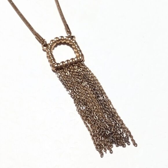 Express Signed Gold Tone Fringed Pendant Necklace - Picture 6 of 6